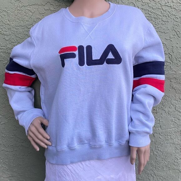 EUC VTG Teen/Juniors Lt. Blue FILA Crewneck Long Sleeve Sweatshirt Large - Picture 1 of 7